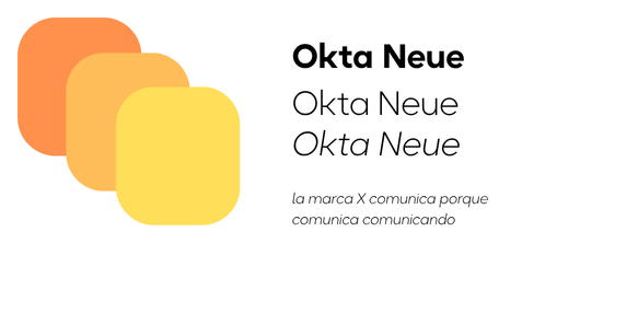 Muestra de tipografía Okta Neue aplicada a la identidad de marca