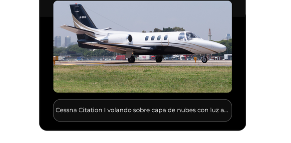Cessna Citation I en plataforma, foto de referencia real usada como base para la generación